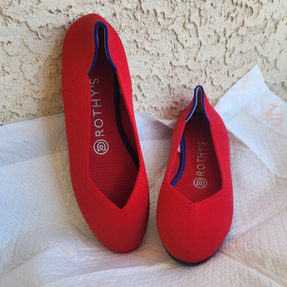 Rothy's Red Canvas Round Toe Ballet Flats Shoes